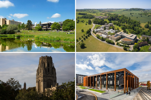 Photos of the campuses of the universities of Bath, Bath Spa, UWE Bristol, Bristol.